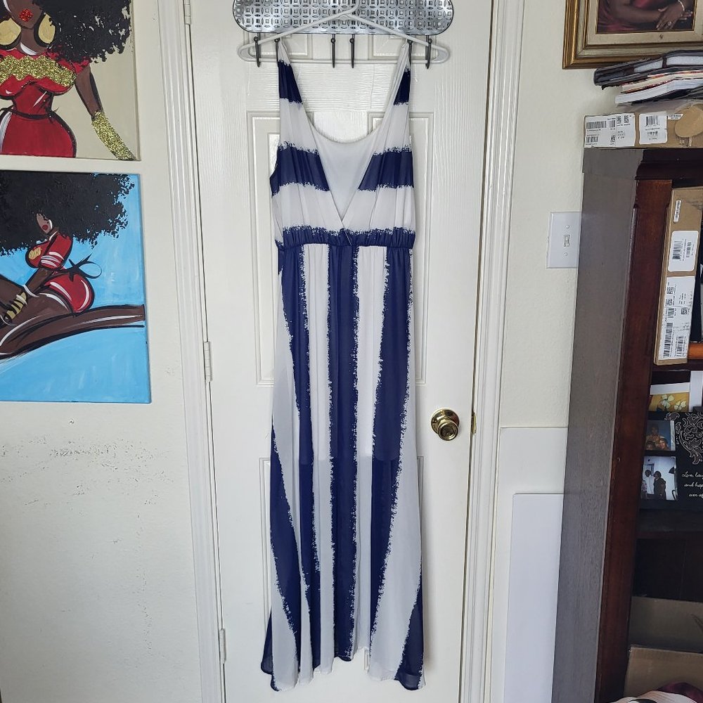 Navy & White Stripe Maxi Dress Size L
